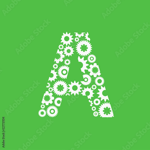 initial letter a with gear on green background vector illustration concept 