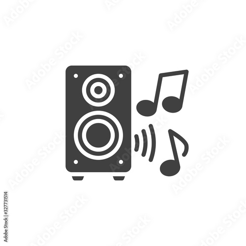 Music speaker vector icon. filled flat sign for mobile concept and web design. Sound speaker and music notes glyph icon. Symbol, logo illustration. Vector graphics