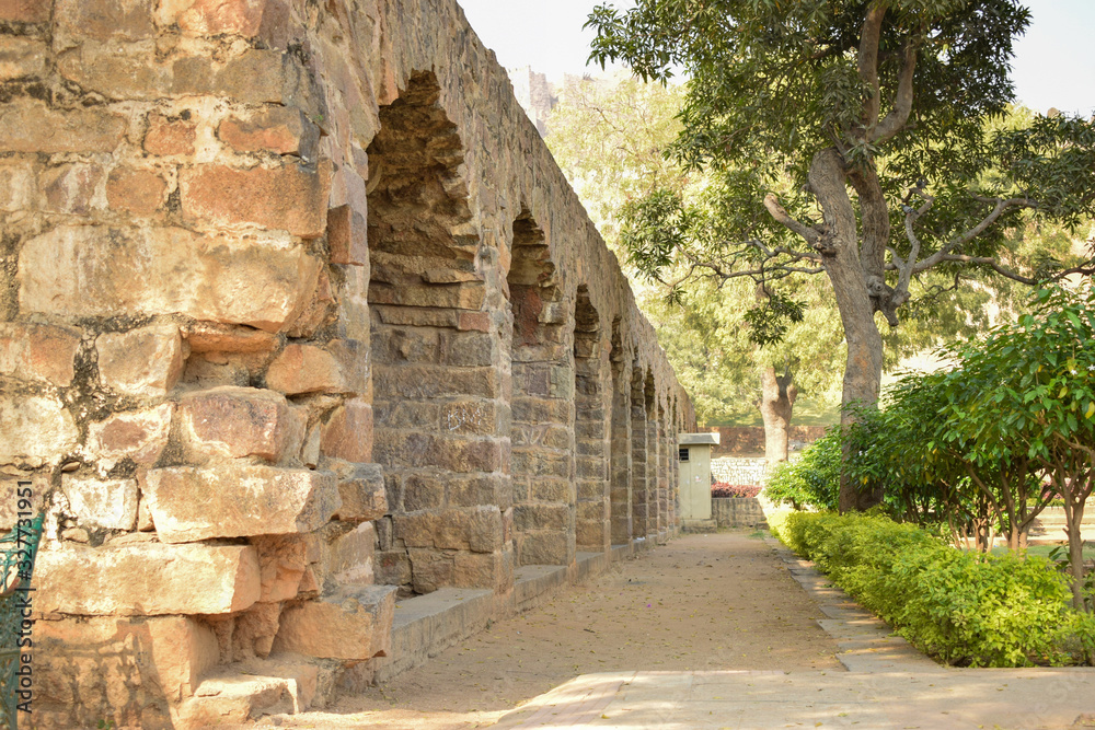 Old Historical Golconda Fort Corridor in India Background stock photograph