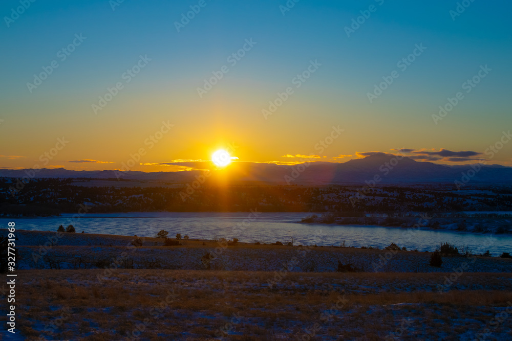 Frozen lake sunset