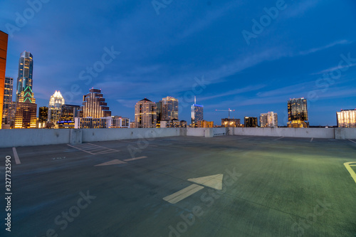 Roof top Parking Lot At Night With Austin Skyline in the Background