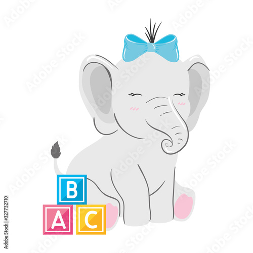 cute elephant with cubes toy isolated icon vector illustration design