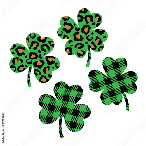 Vector illustration of St. Patrick’s Day three and four leaf clover or shamrock.