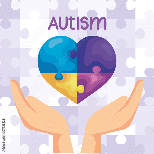 world autism day with hand and heart vector illustration design