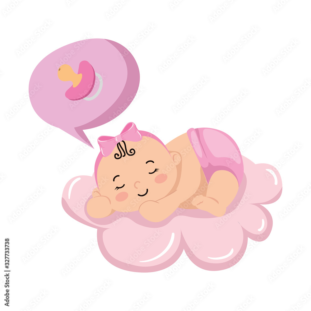 cute baby girl sleeping in cloud with pacifier vector illustration design cute baby girl sleeping in cloud with pacifier vector illustration design