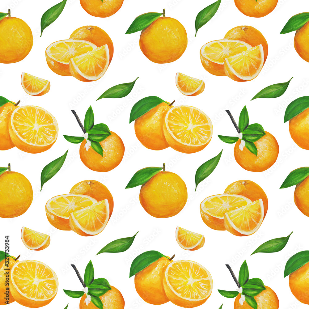 oranges pattern. Fruits are drawn by hand, in gouache, in the style of oil painting. can be used for textiles, stationery, corporate identity, wallpaper. oranges pattern. Fruits are drawn by hand, in gouache, in the style of oil painting. can be used for textiles, stationery, corporate identity, wallpaper.