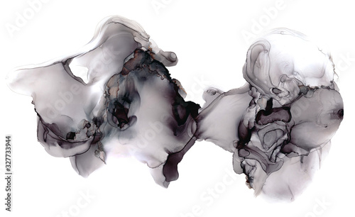 Watercolor texture. Alcohol ink texture. Painting isolated. Black and grey abstract background. Wall art