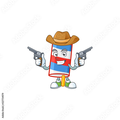 The brave of rocket USA stripes Cowboy cartoon character holding guns