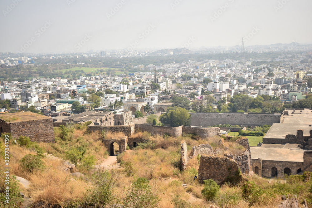 Old Historical Golconda Fort in India Background stock photograph