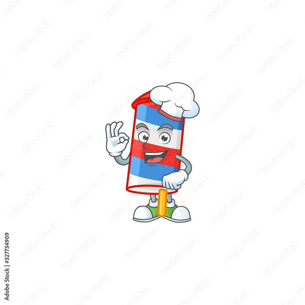 Rocket USA stripes cartoon character in a chef dress and white hat Rocket USA stripes cartoon character in a chef dress and white hat