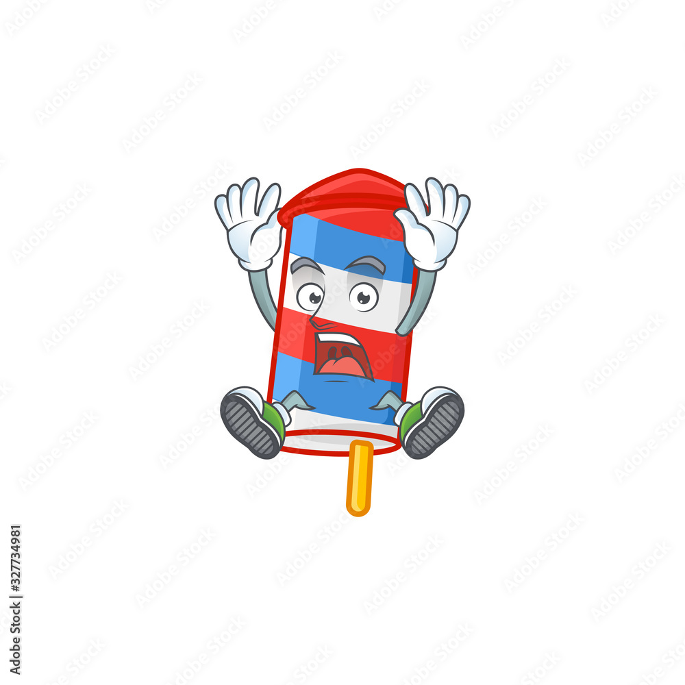 A picture of rocket USA stripes cartoon design with shocking gesture