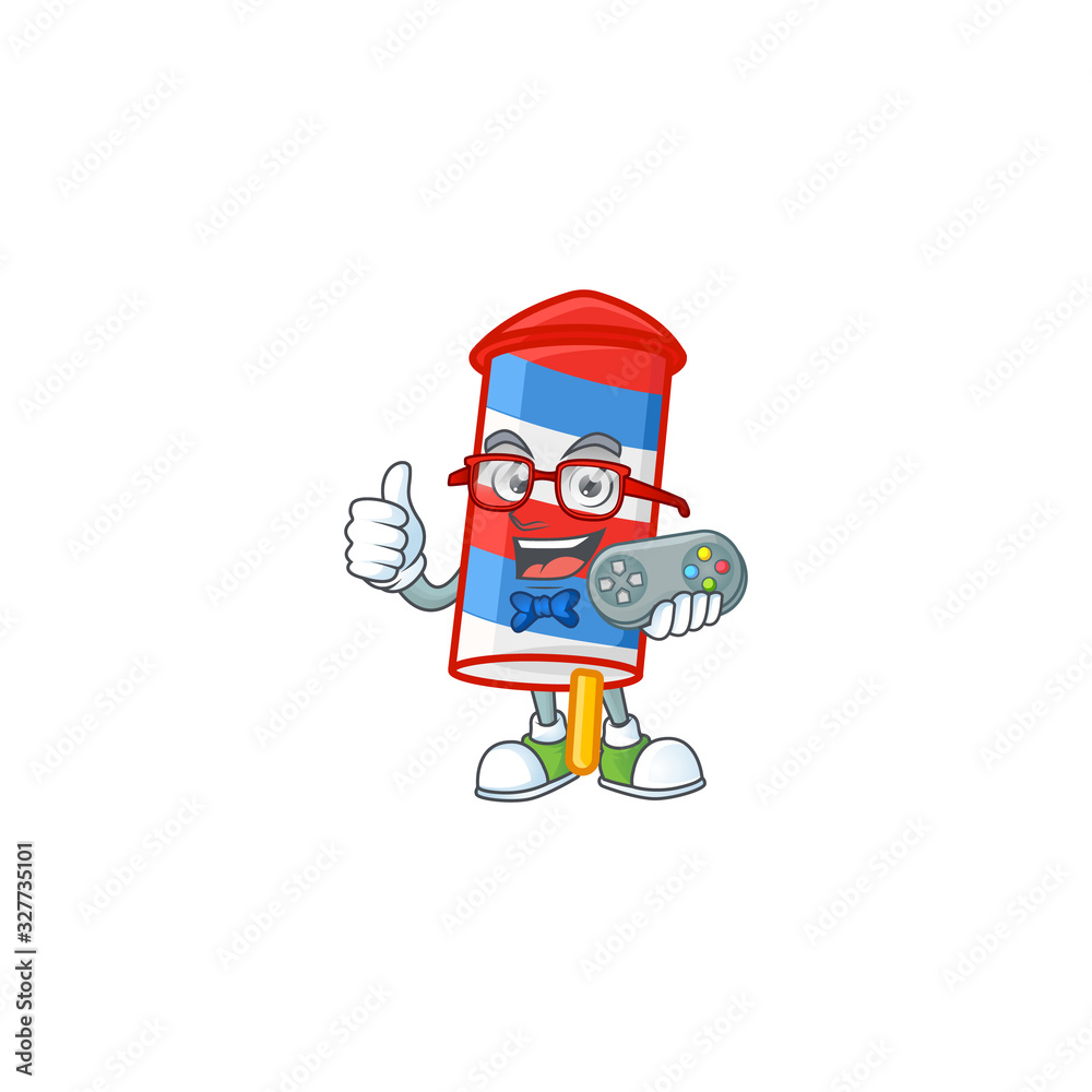 An attractive gamer rocket USA stripes cartoon character design