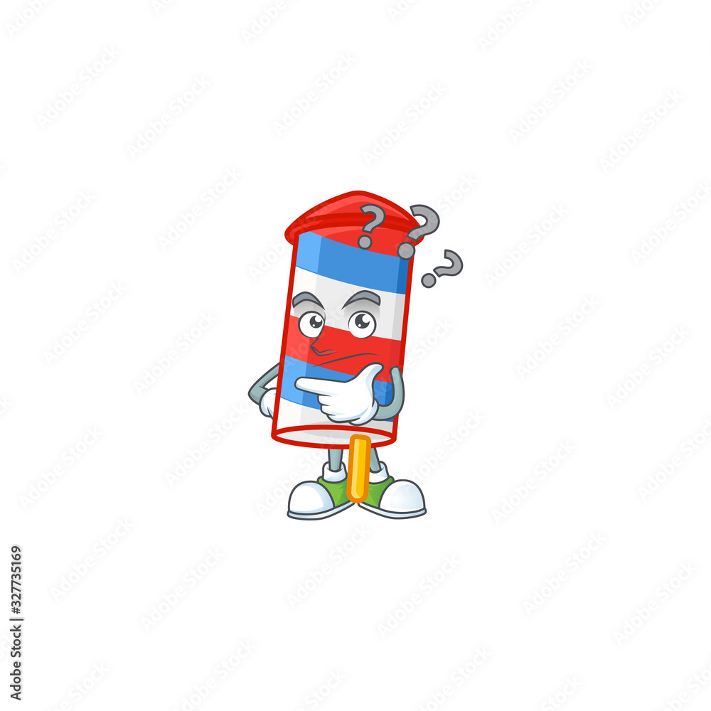 Rocket USA stripes cartoon mascot style in a confuse gesture