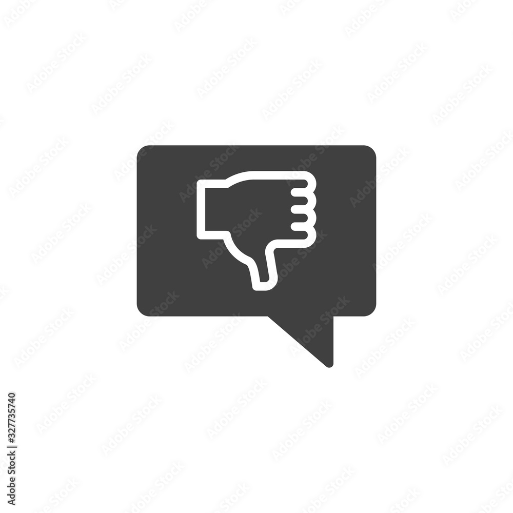 Negative feedback, like vector icon. filled flat sign for mobile concept and web design. Speech bubble with Thumbs down glyph icon. Symbol, logo illustration. Vector graphics
