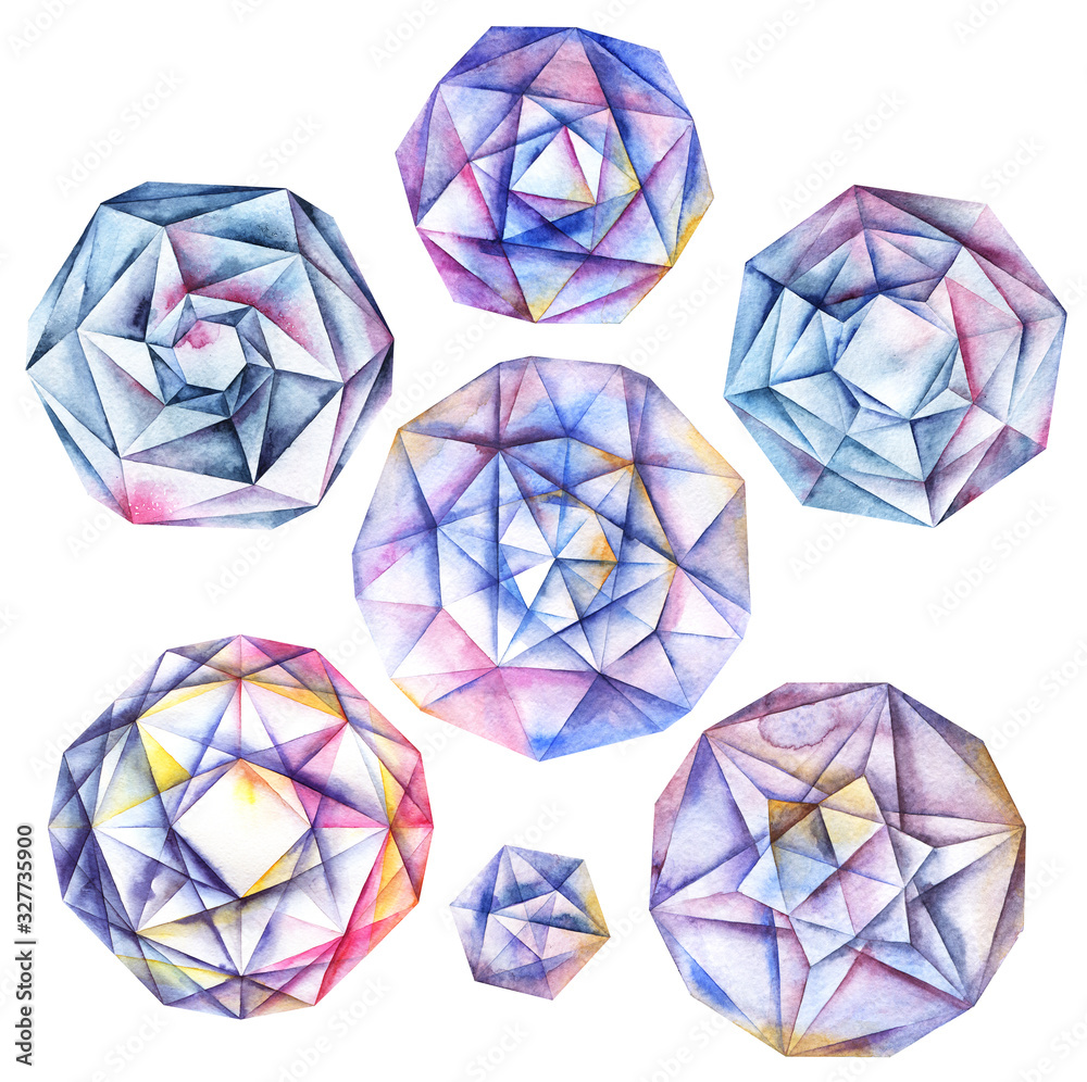 Watercolor diamond crystals set Watercolor diamond crystals set