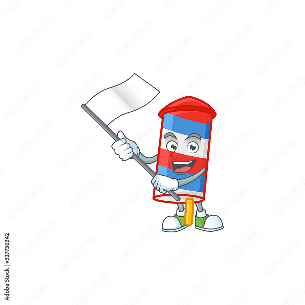 Funny rocket USA stripes cartoon character design with a flag