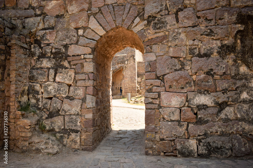 Rock Stone block Pathway in Old Ancient Fort Background stock photograph image