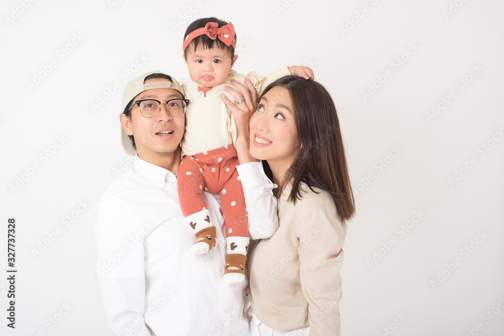 Happy Asian family on white background Happy Asian family on white background