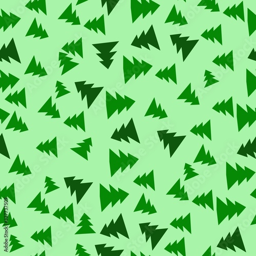 seamless pattern of green spruce on a light green background