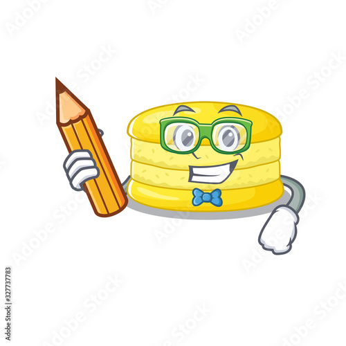 A smart Student lemon macaron character holding pencil