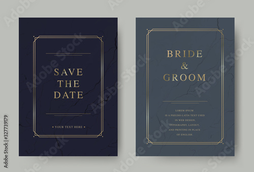 Luxury vintage wedding vector invitation card with golden frame