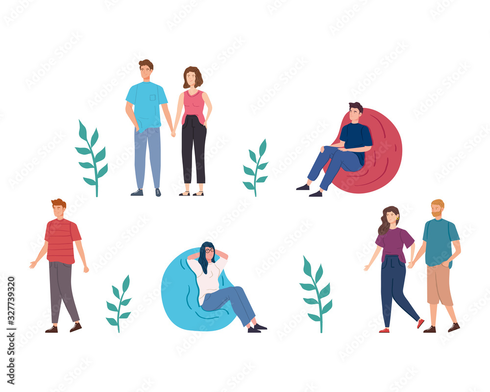 group people performing activities avatar characters vector illustration design