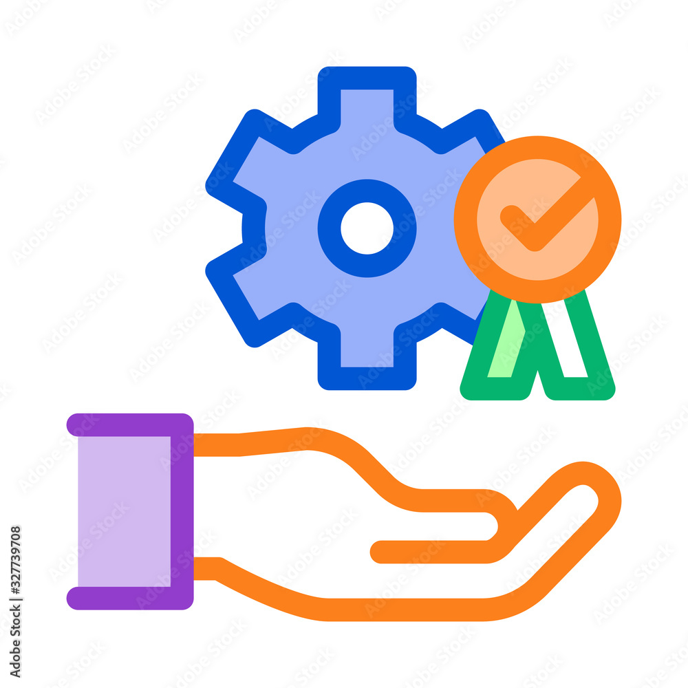 Hand Holding Gear And Medal Icon Thin Line Vector. Process For Goal Achievement, Victory Medal And Recognition Color Symbol Illustration Hand Holding Gear And Medal Icon Thin Line Vector. Process For Goal Achievement, Victory Medal And Recognition Color Symbol Illustration