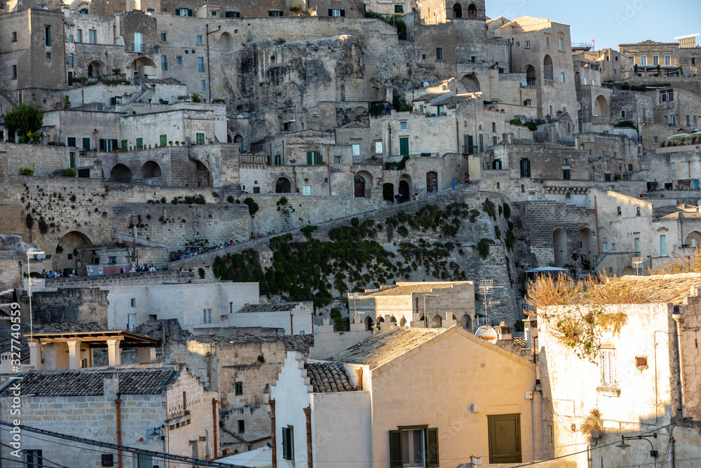  View of the Sassi di Matera a historic district in the city of Matera; well-known for their ancient cave dwellings. Basilicata. Italy
