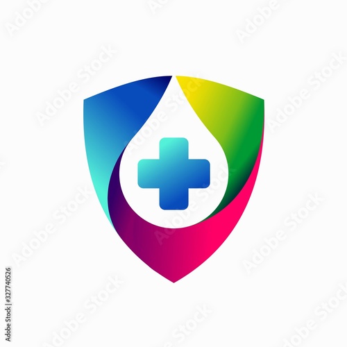 Shield logo accompanied drops of blood