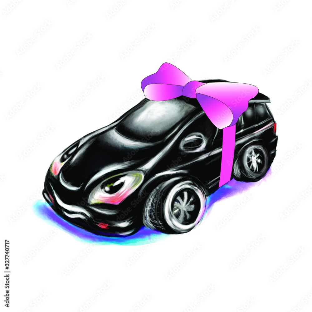 vector illustration black  car in fanny cartoon style