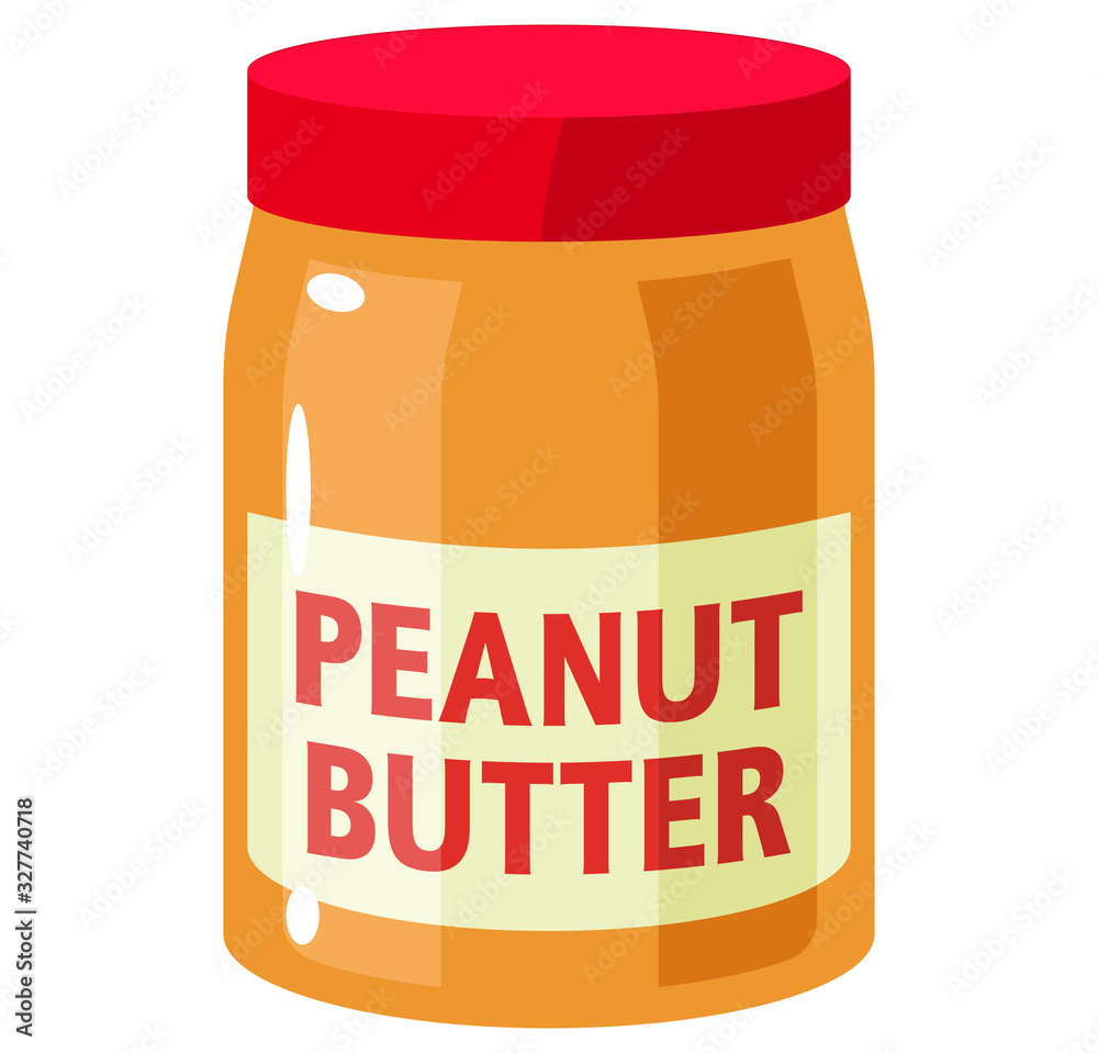 Breakfast, delicious start to the day. Peanut butter jar. Vector illustration cartoon flat icon isolated on white. Breakfast, delicious start to the day. Peanut butter jar. Vector illustration cartoon flat icon isolated on white.
