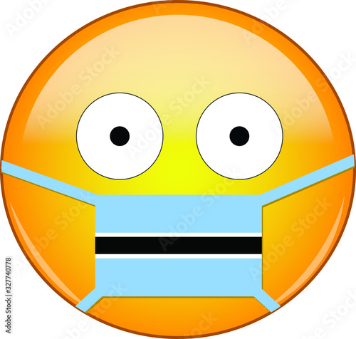 Yellow scared emoji in Batswana medical mask protecting from SARS, coronavirus, bird flu and other viruses, germs and bacteria and contagious disease as well as toxic smog in Botswana.