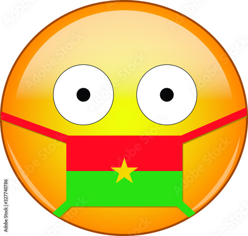 Yellow scared emoji in Burkinabe medical mask protecting from SARS, coronavirus, bird flu and other viruses, germs and bacteria and contagious disease as well as toxic smog in Burkina Faso.