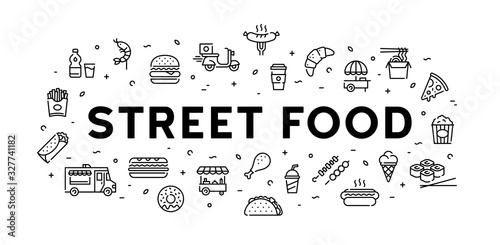Street Food Icon Logo Banner Set