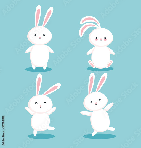 group of cute rabbits icons vector illustration design