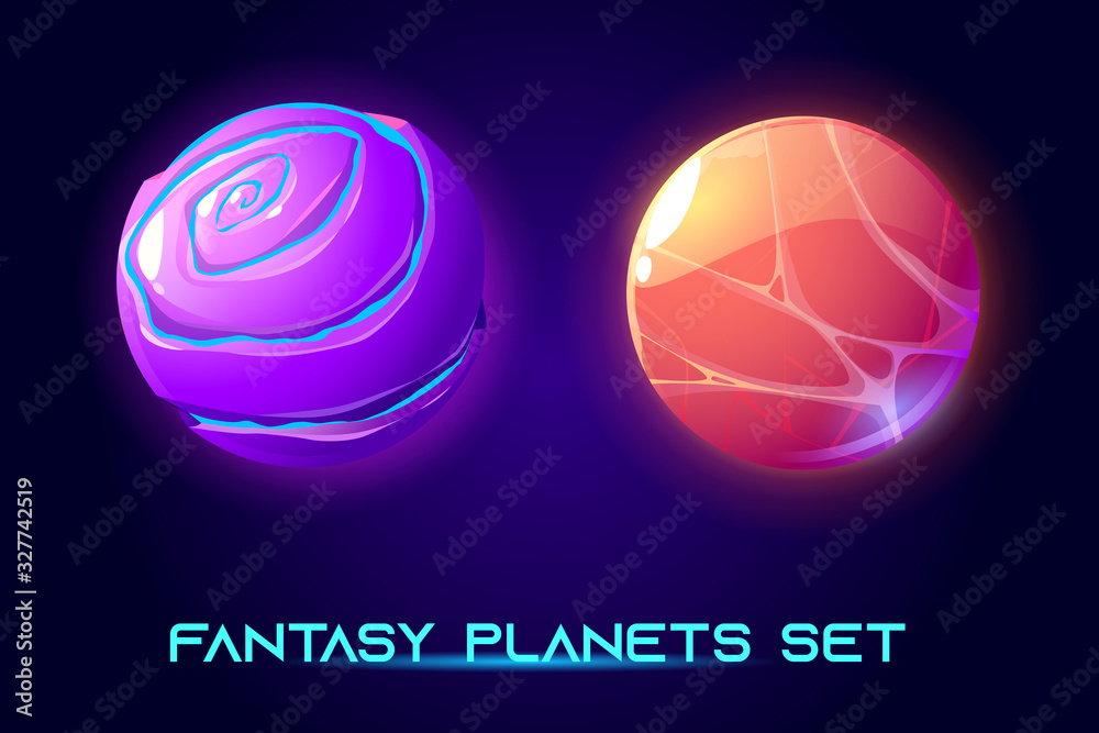 Fantasy space planets for ui galaxy game. Vector cartoon icons set of ...