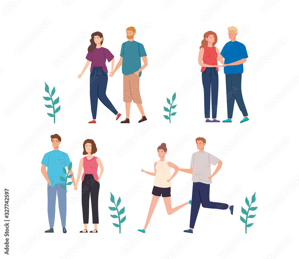 group people performing activities avatar characters vector illustration design