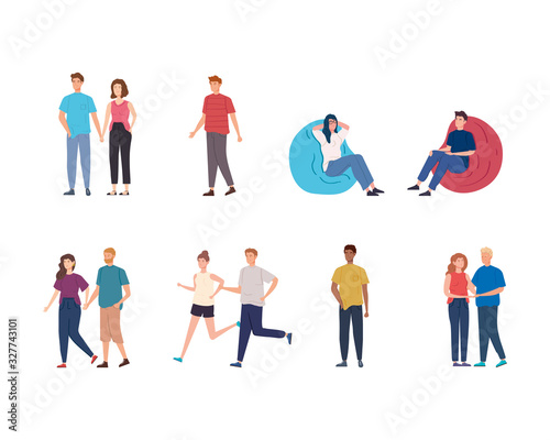 group people performing activities avatar characters vector illustration design