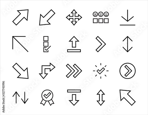 Set of line arrows, directions, arrows, contains icons such as pause, continuation, directly, to the right, Editable stroke. 480x480, On a white background, Vector illustration