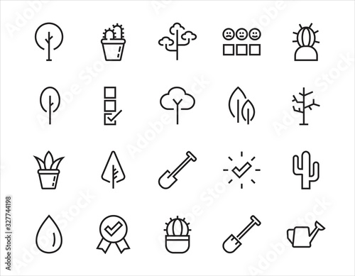  A set of Rosteniya Icons, and garden care, Vector illustration, Contains Icons such as tree, cactus, watering can, spade, flower and much more. on a white background, editable bar 480x480