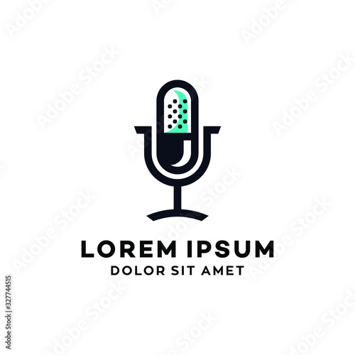 microphone logo icon for stand up comedian singer and podcast isolated on white background illustration
