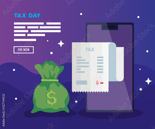 tax day poster with smartphone and icons vector illustration design