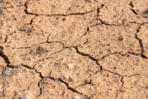 Surface of dry drought soil and ground cracked top view background.