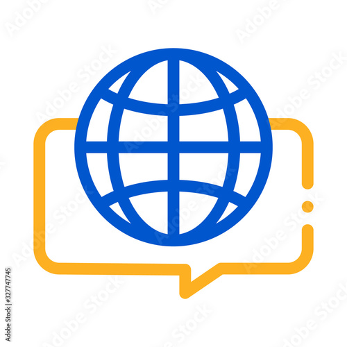 Earth Globe In Quote Frame Icon Thin Line Vector. Worldwide International Different Languages Speaking Color Symbol Illustration