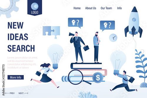 New ideas search landing page template. Teamwork,solution concept.