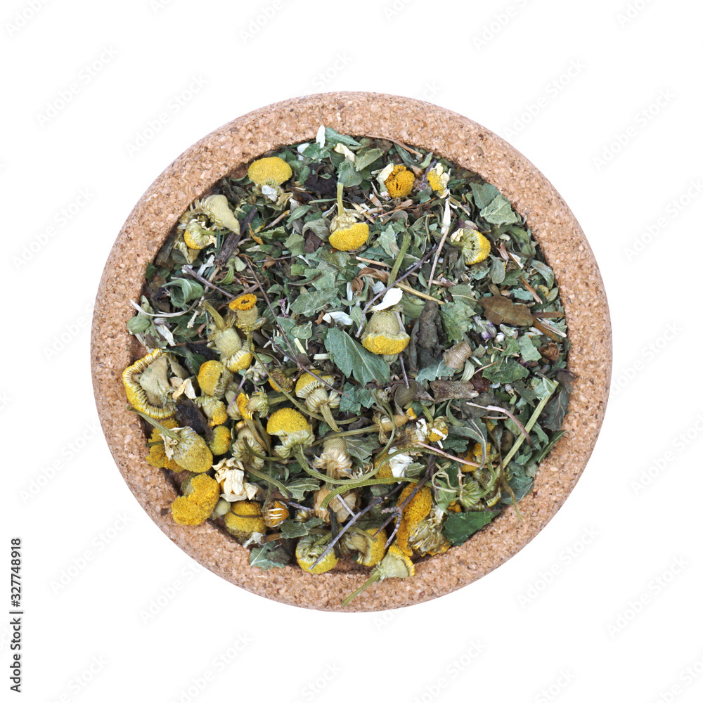 Loose tea Isolated on a white background. On coasters made of cork. Assortment concept for a tea shop, teahouse. Tea collection. Loose tea Isolated on a white background. On coasters made of cork. Assortment concept for a tea shop, teahouse. Tea collection.