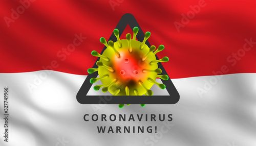 novel Coronavirus 2019-nCov with indonesian flag, 3d realistic vector asian flu outbreak and influenza pandemic wuhan virus. microscope. Perfect for banner, background.
