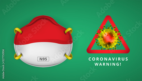 n95 face mask protection with indonesian flag safety for novel Coronavirus 2019-nCov. wuhan corona virus disease coronavirus quarantine concept. Perfect for banner, background