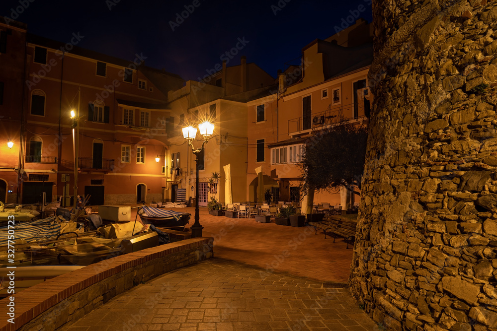 Laigueglia old town in the night, Italian Riviera