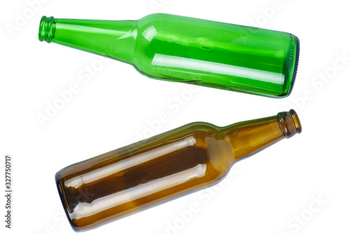 Two emty bottle beer on white background